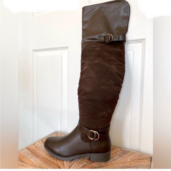 Shoe Dazzle Brown Faux Leather Over the Knee Boots👢Sz 11 - Picture 1 of 11